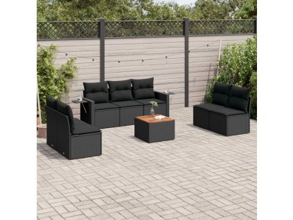 vidaXL 8dílná zahradní sedací souprava s poduškami černá polyratan