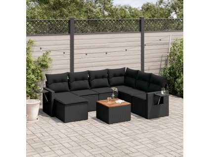 vidaXL 8dílná zahradní sedací souprava s poduškami černá polyratan