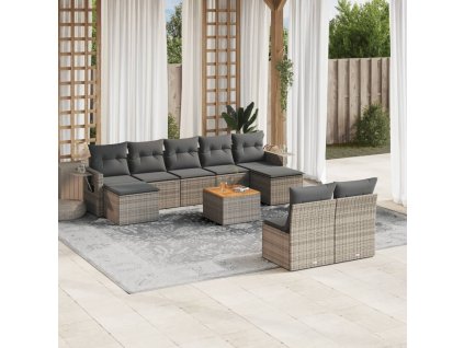 vidaXL 10dílná zahradní sedací souprava s poduškami šedá polyratan