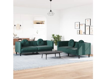 vidaXL 2dílná sedací souprava s polštáři tmavě zelená samet