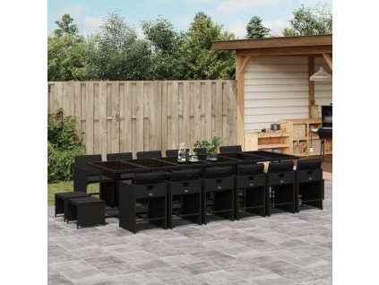 vidaXL 17dílný zahradní jídelní set s poduškami černý polyratan