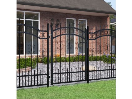 vidaXL Plotová branka s kopím nahoře černá 103 x 125 cm, práškově lakovaná ocel