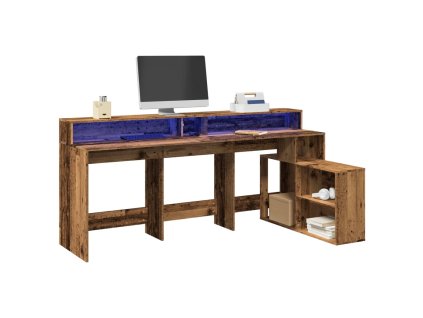vidaXL Psací stůl s LED světly old wood 200x104x91 cm kompozitní dřevo