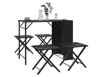 vidaXL 5dílný zahradní jídelní set skládací černý polyratan