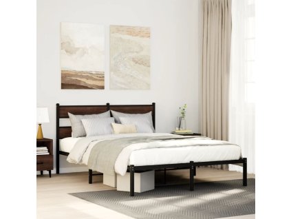 vidaXL Postel bez matrace s čelem hnědý dub 137 x 190 cm