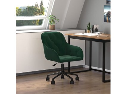 vidaXL Otočná kancelářská židle tmavě zelená samet