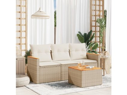 vidaXL 4dílná zahradní sedací souprava s poduškami béžová polyratan