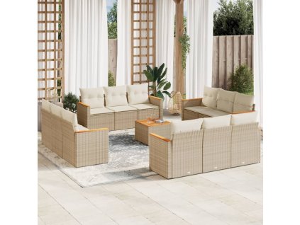 vidaXL 13dílná zahradní sedací souprava s poduškami béžová polyratan