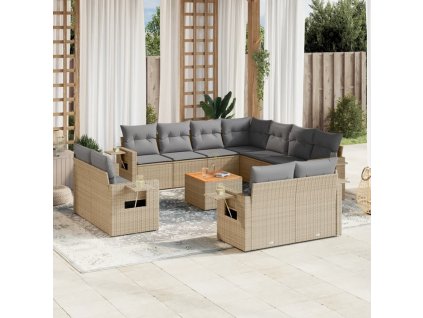 vidaXL 12dílná zahradní sedací souprava a podušky mix béžové polyratan