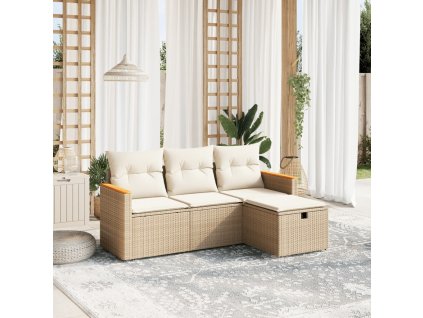 vidaXL 4dílná zahradní sedací souprava s poduškami béžová polyratan