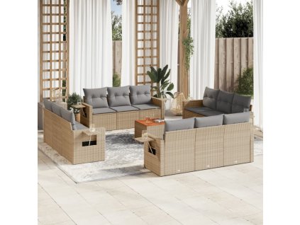 vidaXL 13dílná zahradní sedací souprava a podušky mix béžové polyratan