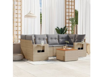 vidaXL 7dílná zahradní sedací souprava s poduškami béžová polyratan