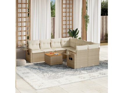 vidaXL 9dílná zahradní sedací souprava s poduškami béžová polyratan