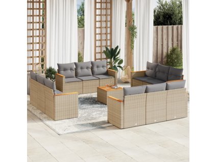 vidaXL 13dílná zahradní sedací souprava s poduškami béžová polyratan