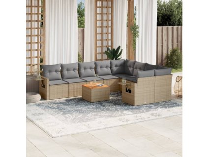 vidaXL 10dílná zahradní sedací souprava s poduškami béžová polyratan