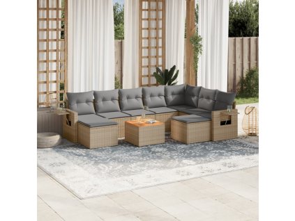 vidaXL 10dílná zahradní sedací souprava s poduškami béžová polyratan