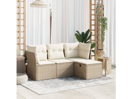 vidaXL 4dílná zahradní sedací souprava s poduškami béžová polyratan