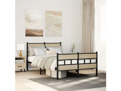 vidaXL Kovový rám postele bez matrace dub sonoma 120 x 200 cm