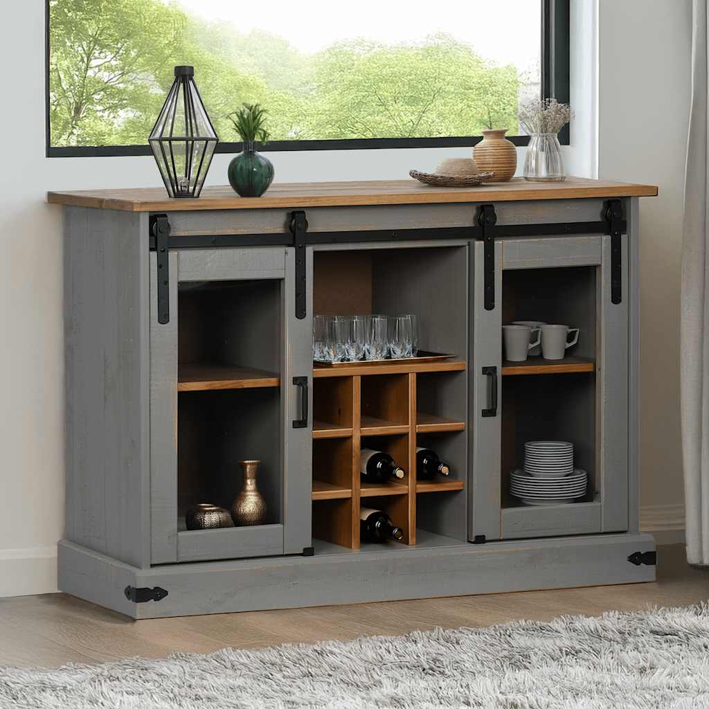 vidaXL Příborník HALDEN 2 posuvné dveře šedý 112x40x80cm Masivní dřevo