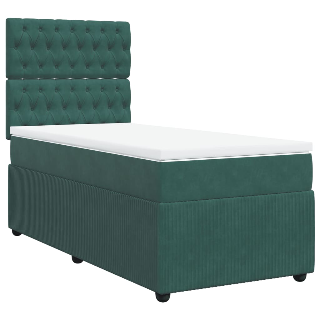 vidaXL Box spring postel s matrací tmavě zelená 90x200 cm samet