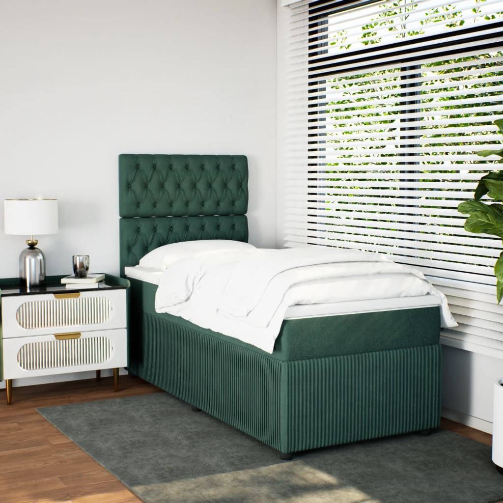vidaXL Box spring postel s matrací tmavě zelená 90x200 cm samet
