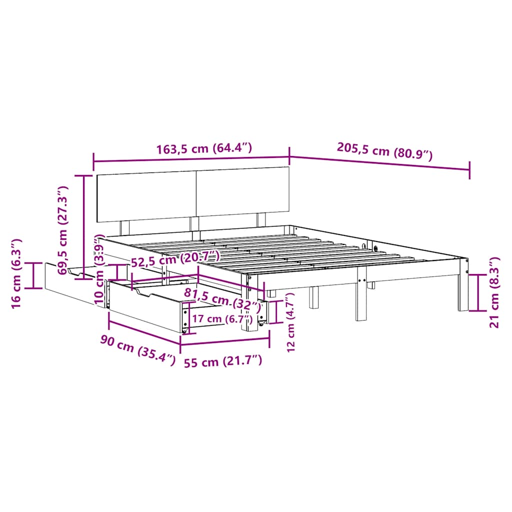 vidaXL Rám postele se zásuvkami bílý 160 x 200 cm masivní borovice