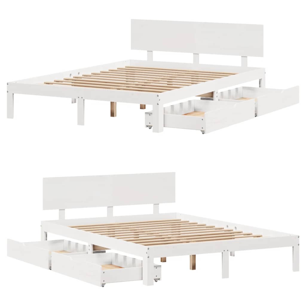 vidaXL Rám postele se zásuvkami bílý 160 x 200 cm masivní borovice