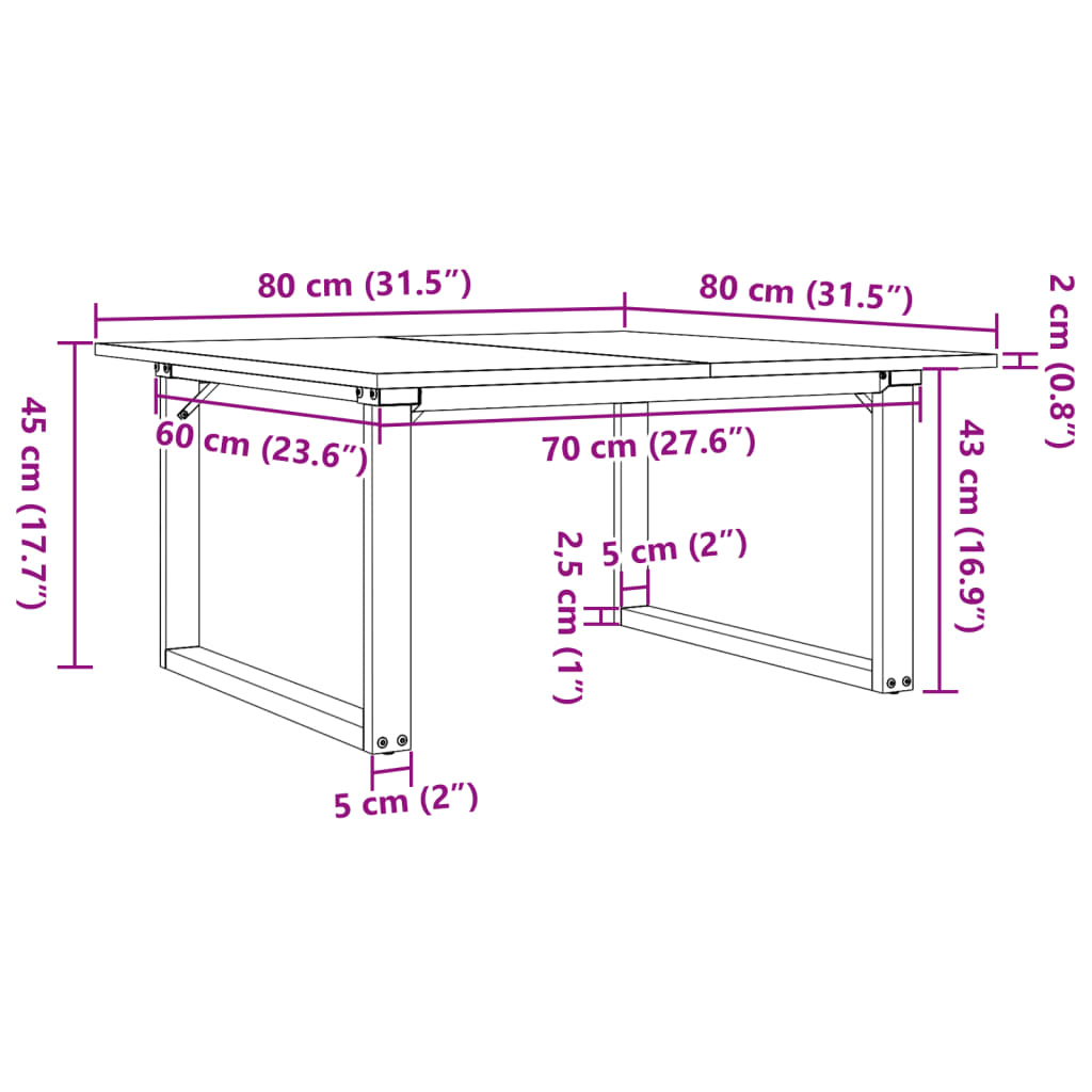 vidaXL Konferenční stolek s O rámem 80x80x45 cm borové dřevo a ocel