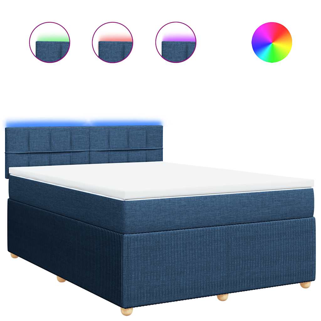 vidaXL Box spring postel s matrací modrá 140x190 cm textil