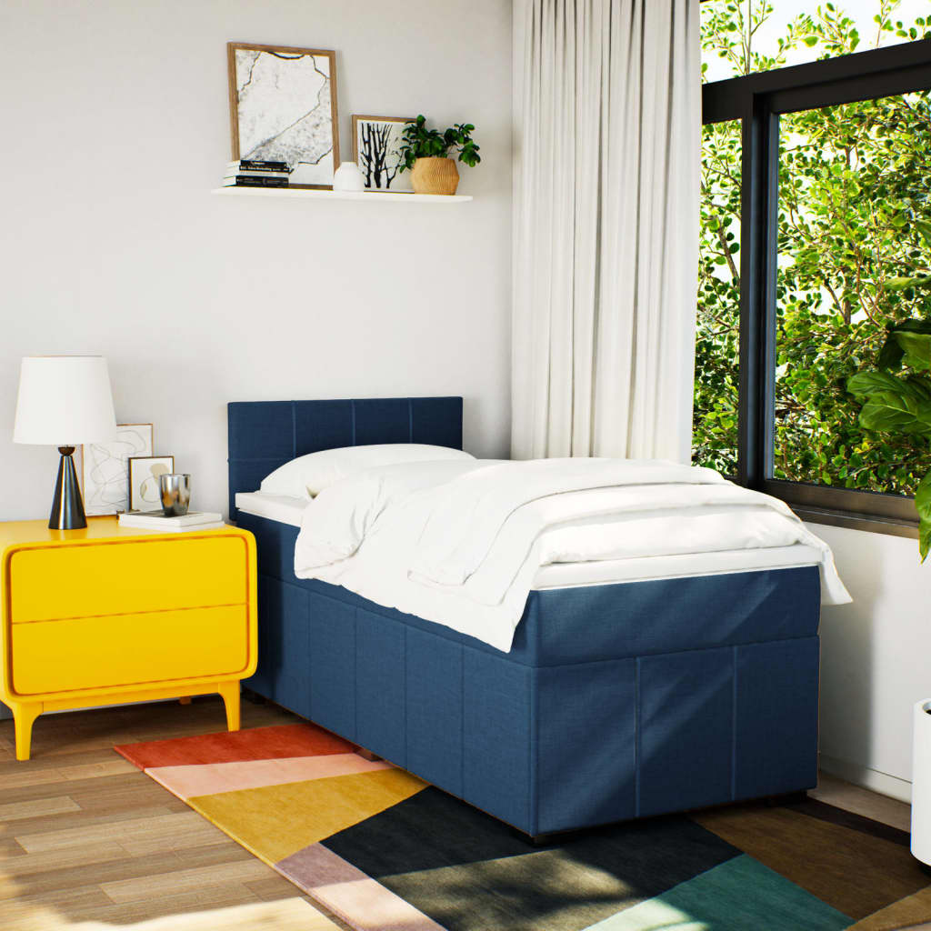 vidaXL Box spring postel s matrací modrá 90x190 cm textil