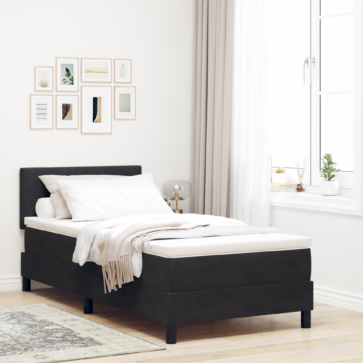 Levně vidaXL Postel s boxspringem s matrací s čelo Černá 90 x 190 cm samet