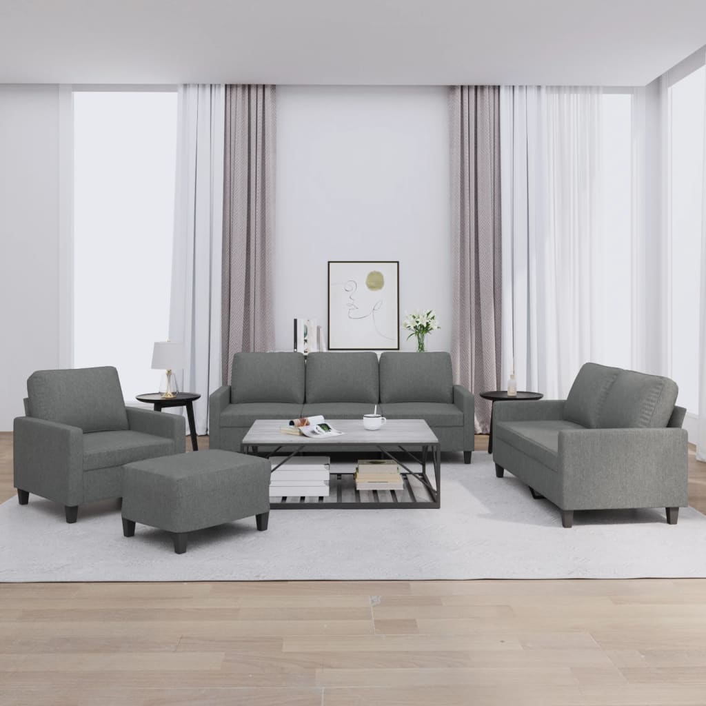 vidaXL 4dílná sedací souprava s poduškami tmavě šedá textil