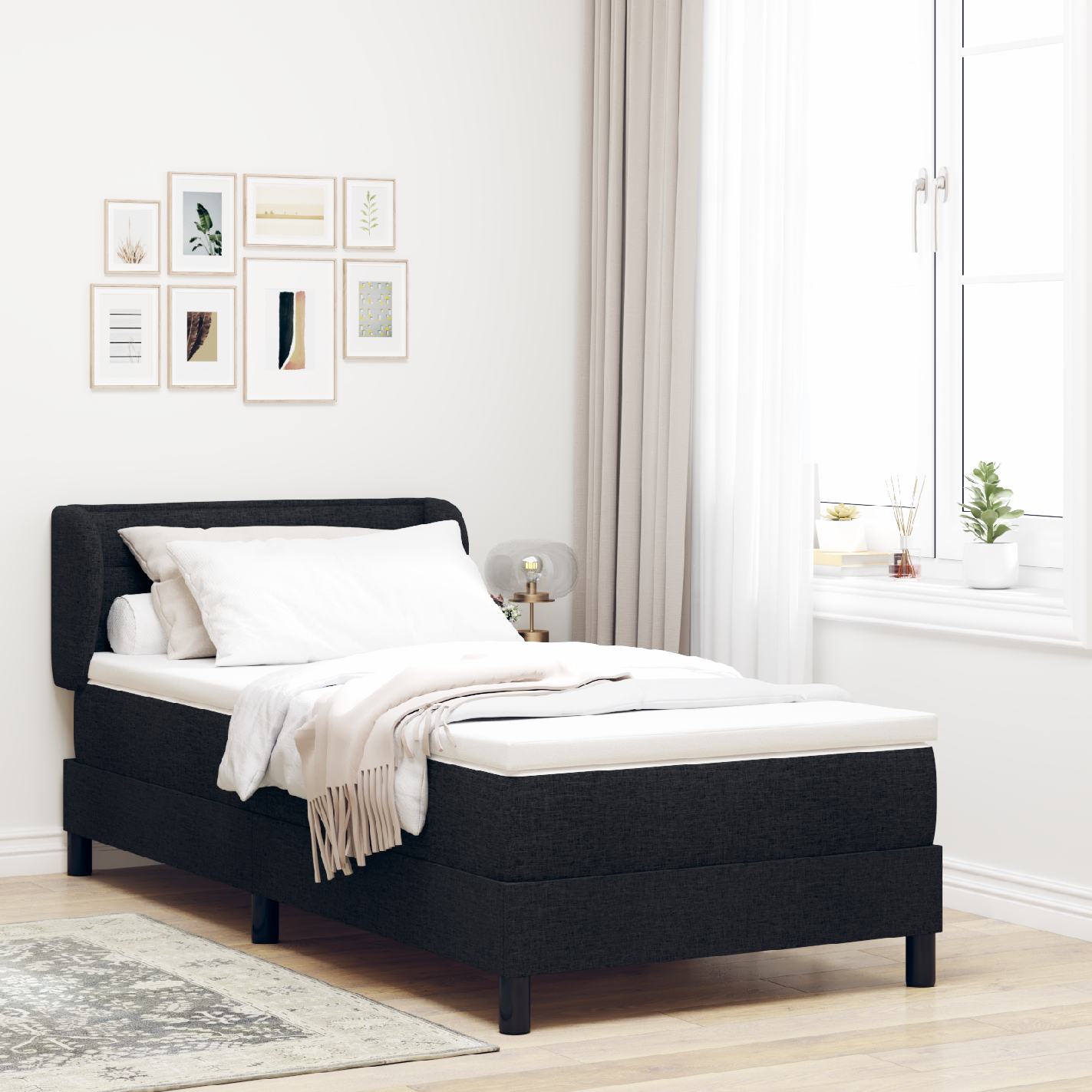 Levně vidaXL Postel s boxspringem s matrací s čelo Černá 100 x 200 cm textil