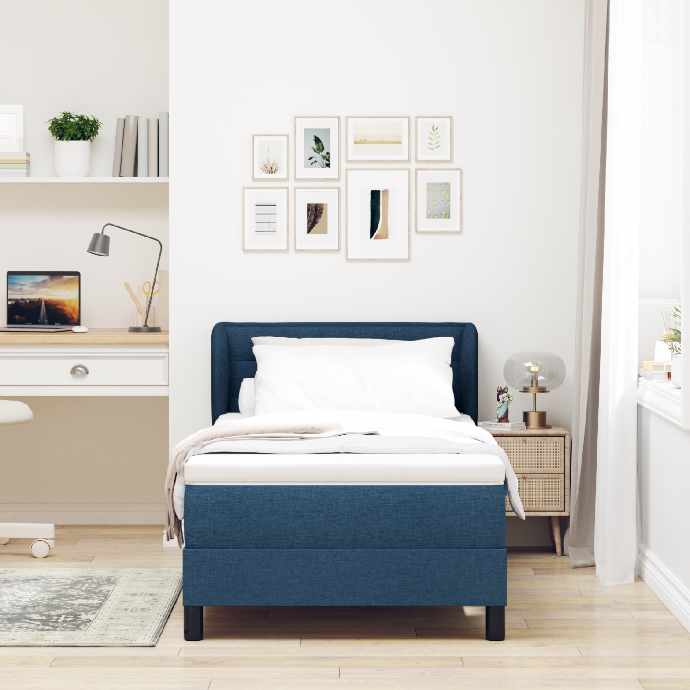 Levně vidaXL Postel s boxspringem s matrací s čelo Modrá 100 x 200 cm textil
