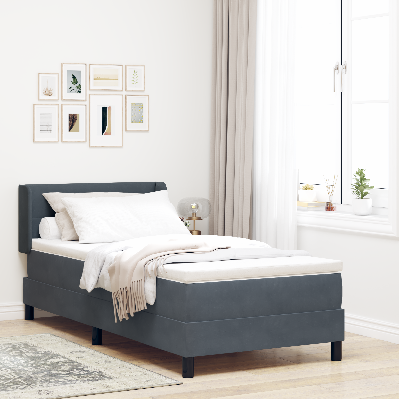 vidaXL Postel s boxspringem s čelo Tmavě šedá 200 x 90 cm samet