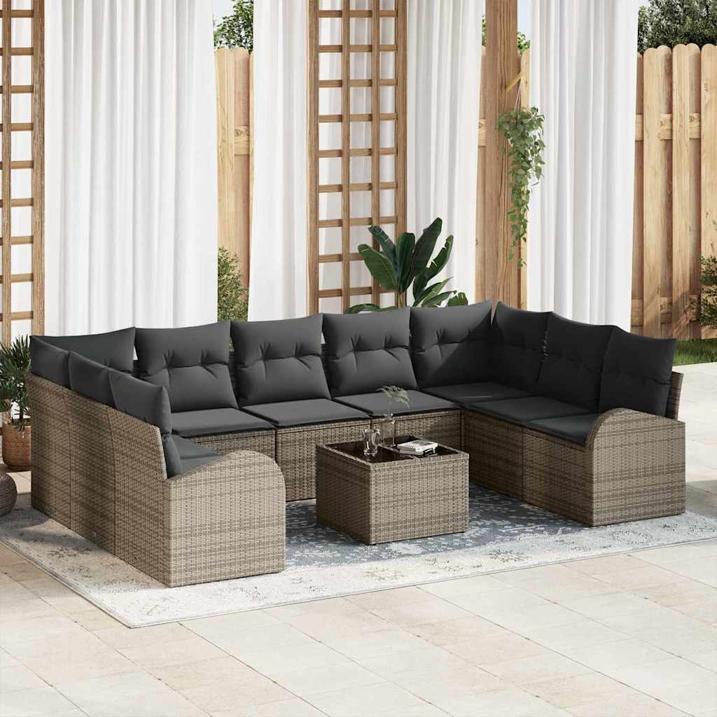 vidaXL Set pohovek s polštářem 10 pcs Šedá Poly Ratan