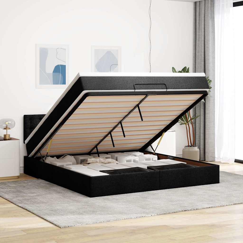 vidaXL Osmanská postel s matrací & LED černá 180x200cm látka