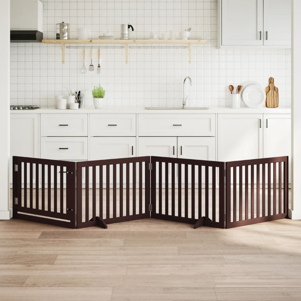 Levně vidaXL Zábrana pro psy s dvířky skládací 4 panely hnědá 320 cm topol