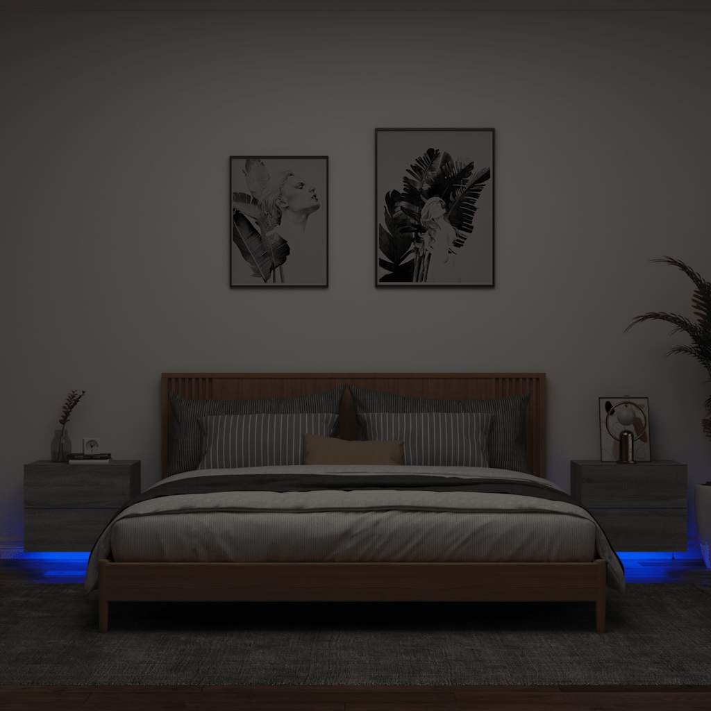 Levně vidaXL Nástěnné noční stolky s LED osvětlením 2 ks šedé sonoma