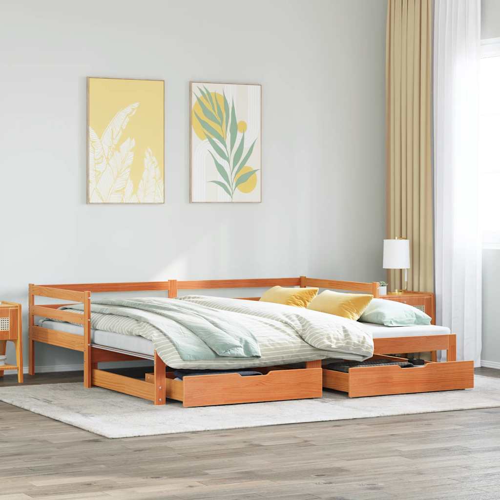Levně vidaXL Válenda s přistýlkou a zásuvkami hnědá 80x200 cm masiv borovice