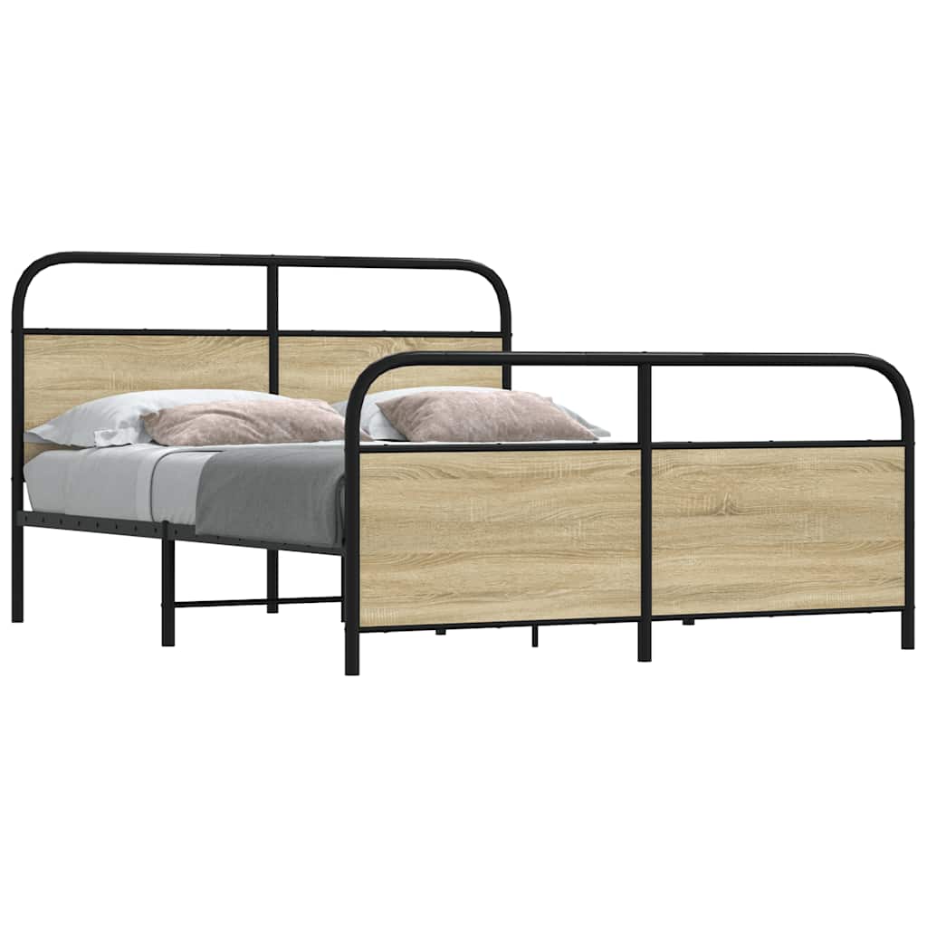 Levně vidaXL Kovový rám postele bez matrace dub sonoma 150 x 200 cm