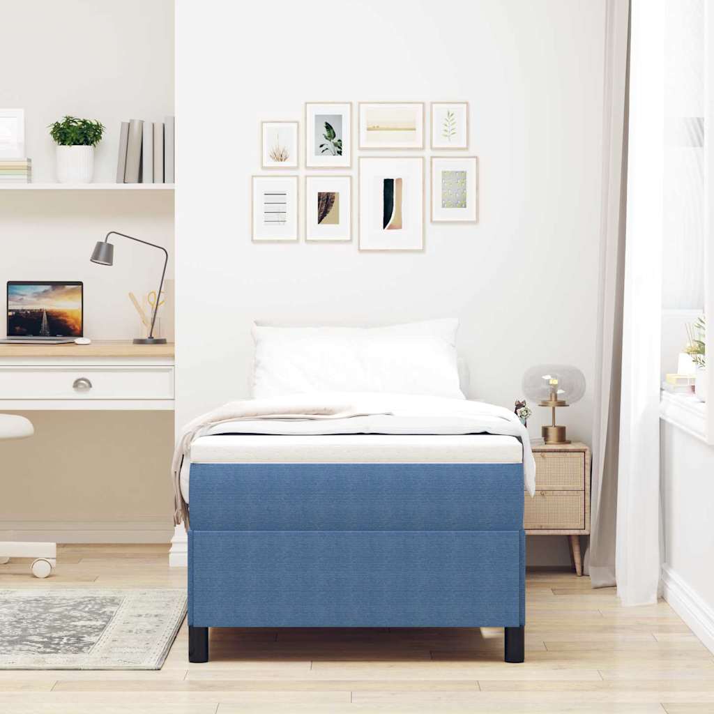 vidaXL Postel s boxspringem Modrá 90 x 200 cm Žebrovaná látka