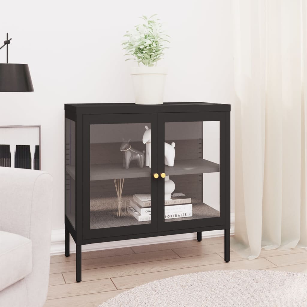 Levně vidaXL Příborník černý 70 x 35 x 70 cm ocel a sklo