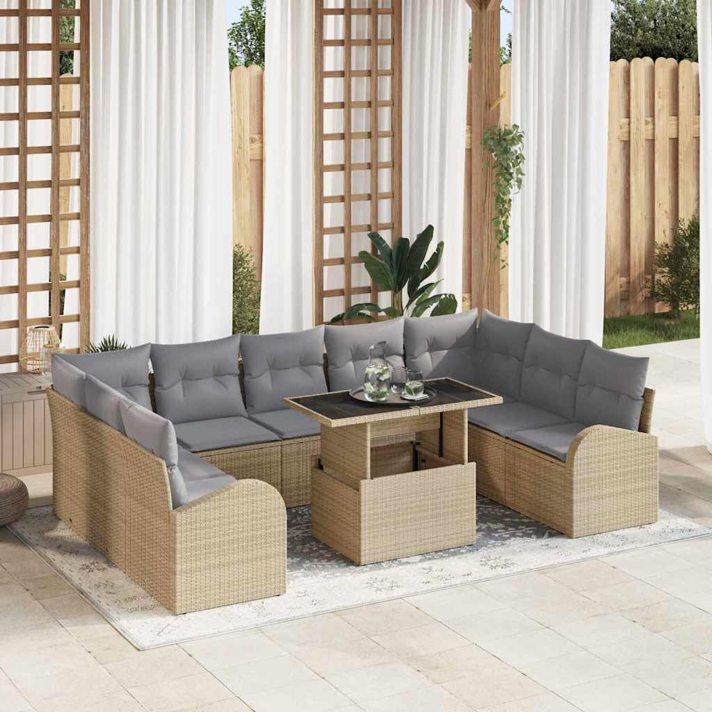 Levně vidaXL Sada zahradních pohovek 10 pcs Béžová a Světle šedá polyratan