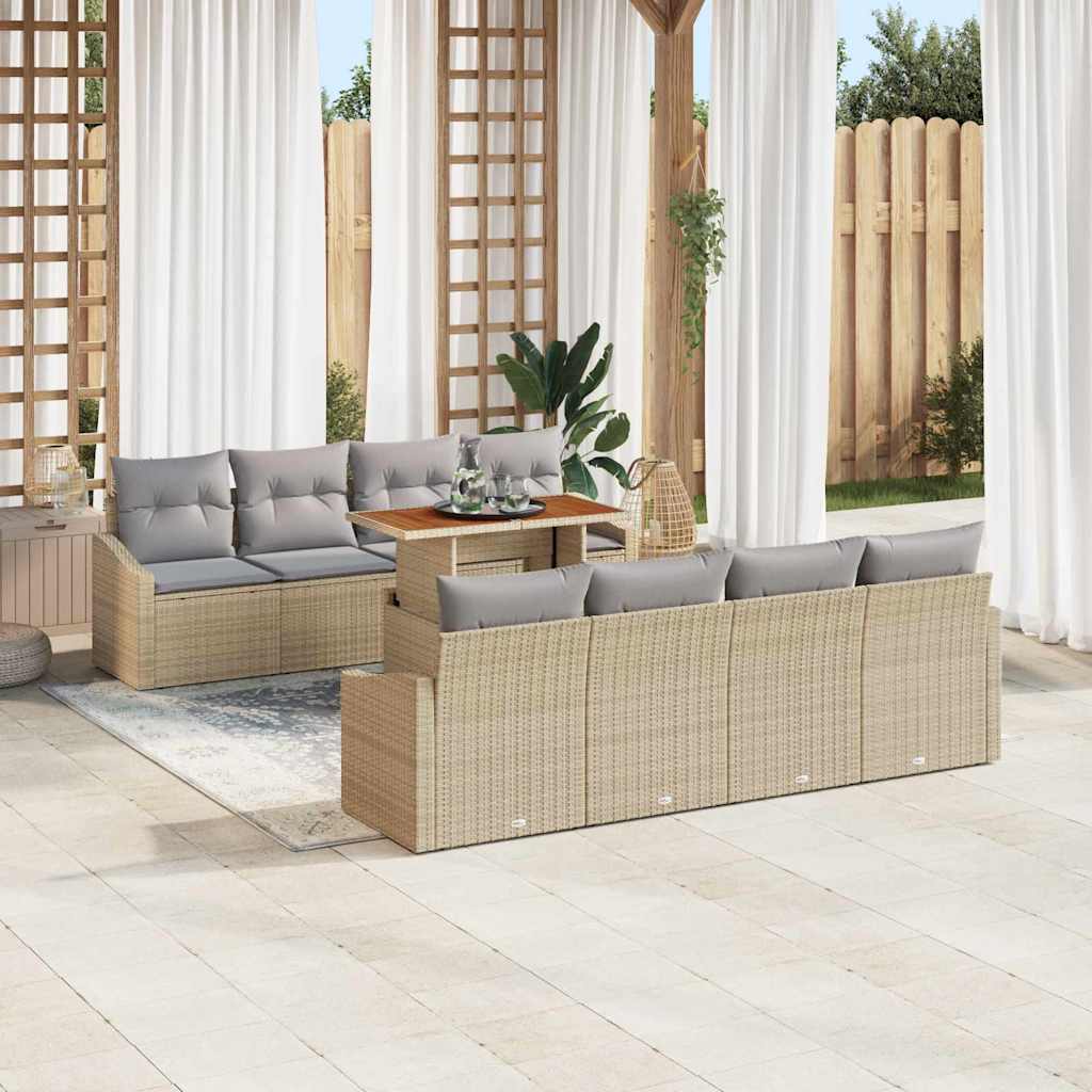 vidaXL Zahradní jídelní souprava s polštářem 9 pcs Beige a šedá