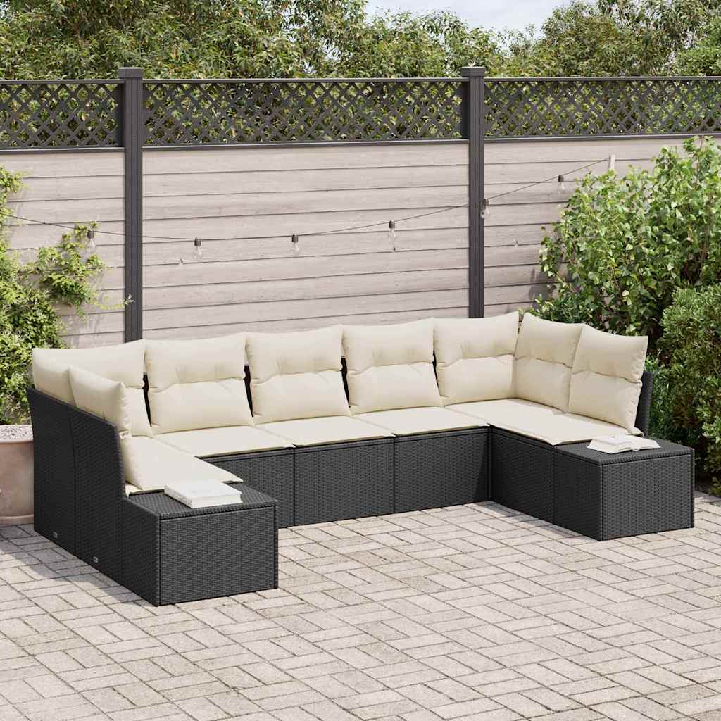 Levně vidaXL Sada zahradních pohovek 7 pcs Černá a krémová Poly ratan