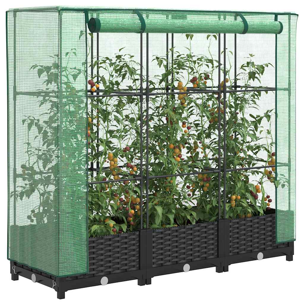Levně vidaXL Vyvýšený záhon s krytem na skleník, ratanový vzhled 120 x 40 x 123 cm
