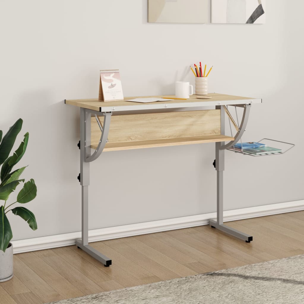 Levně vidaXL Řemeslný stůl dub sonoma šedý 110x53x(58–87) cm kompozit a ocel