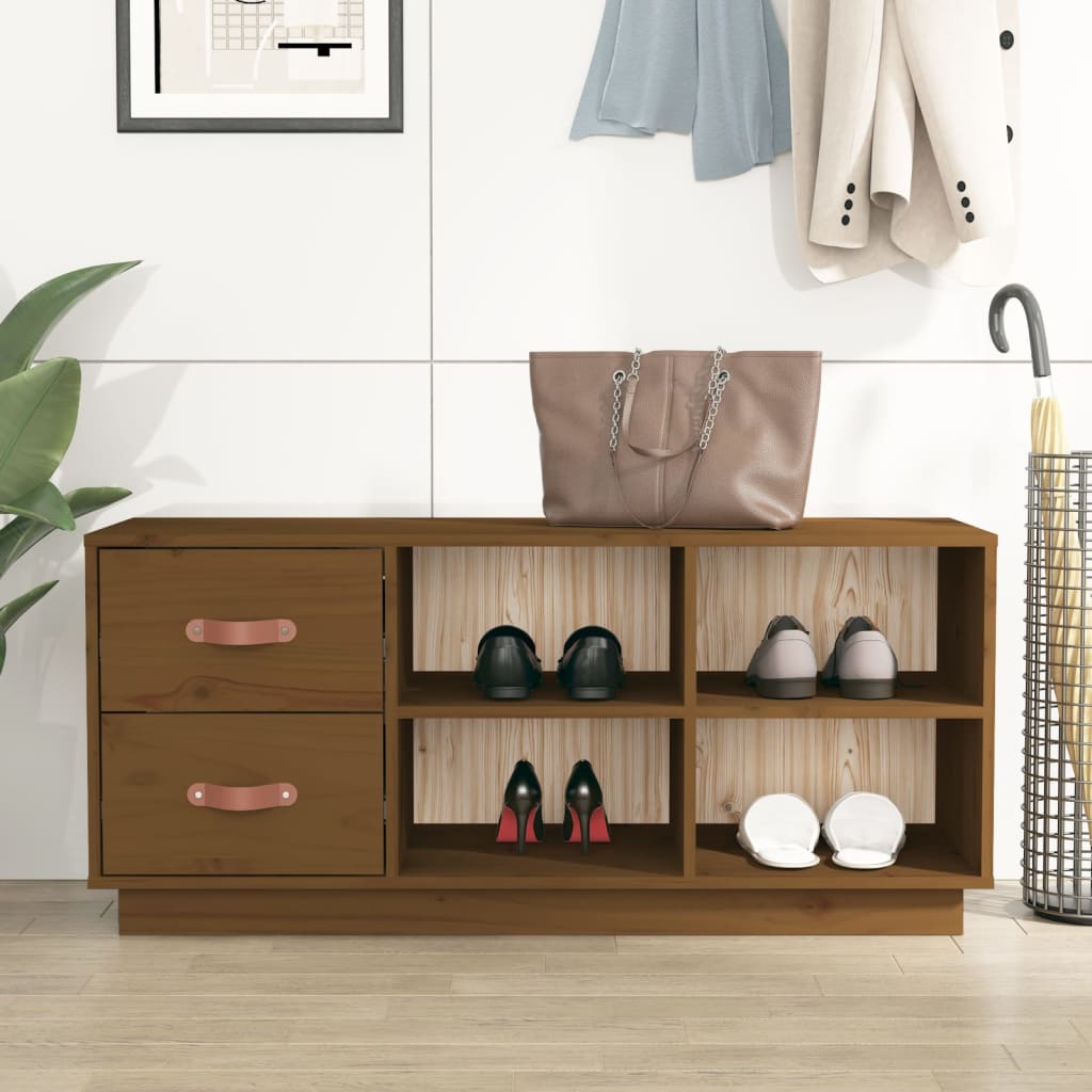 Levně vidaXL Lavice s botníkem medově hnědá 110x34x45 cm masivní borovice