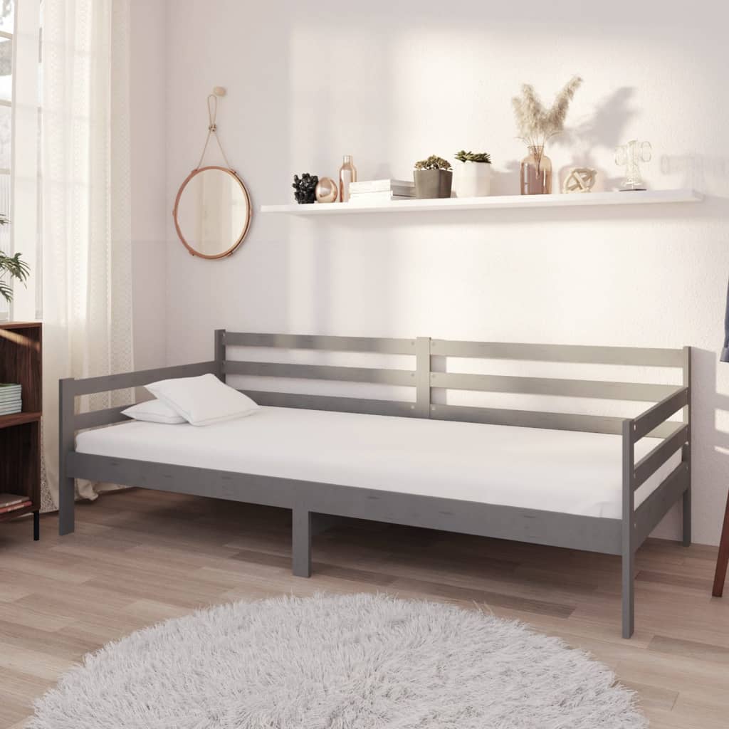 Levně vidaXL Válenda s matrací 90 x 200 cm šedá masivní borové dřevo